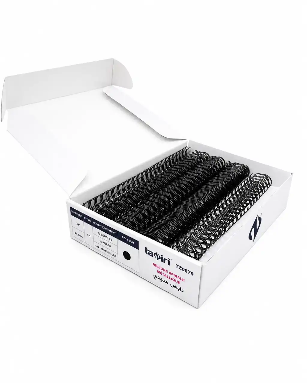 SPIRAL METALLIQUE 22.2MM NOIR BOIT 50PCS TZ0879 TAZIRI