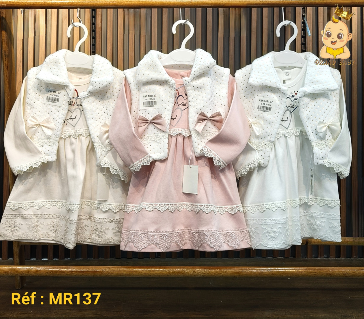ROBE BEBE AVEC GILET COLLIER T9-12M