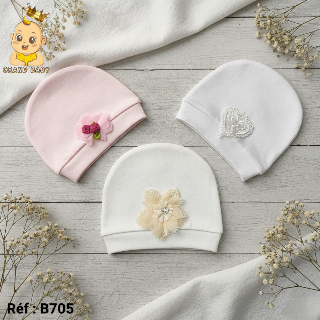 BONNET COULEUR EN COTON + FLEUR