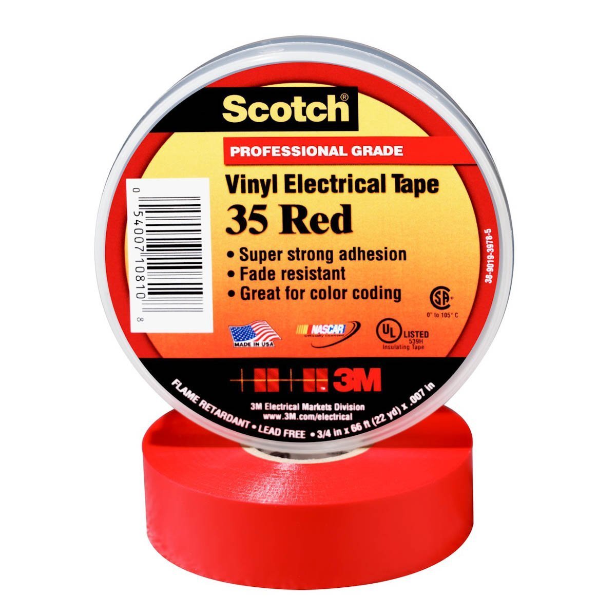 3M Scotch 35 Vinyl Electric Tape, Red , 19mm X 20,1m X 0,177mm