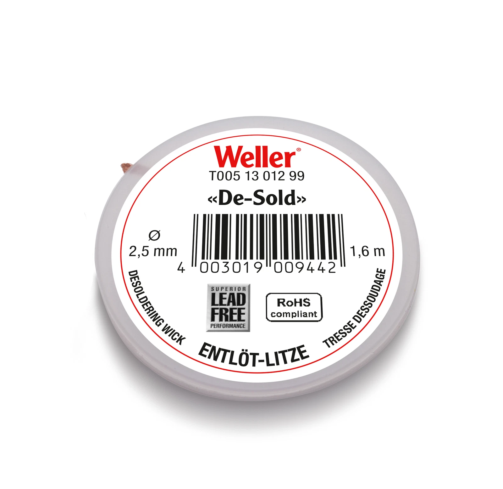 Weller - 1.6m Desoldering Braid, Width 2.5mm