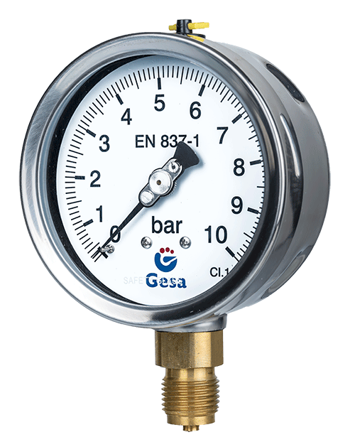 Gesa - Pressure Gauges M0304 with stainless steel case, brass thread, bayonet fitting with safety glass and micrometric adjustment