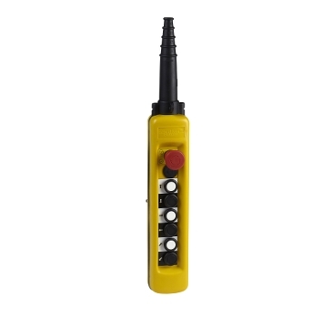 Schneider - Pendant control station, Harmony XAC, plastic, yellow, 6 push buttons with 1NO, 1 emergency stop NC