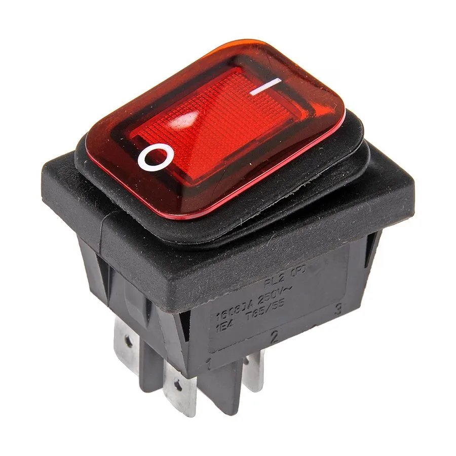 Waterproof Illuminated Rocker Switch - ON / OFF (D.P.S.T.) - 125V - 16 A - Red