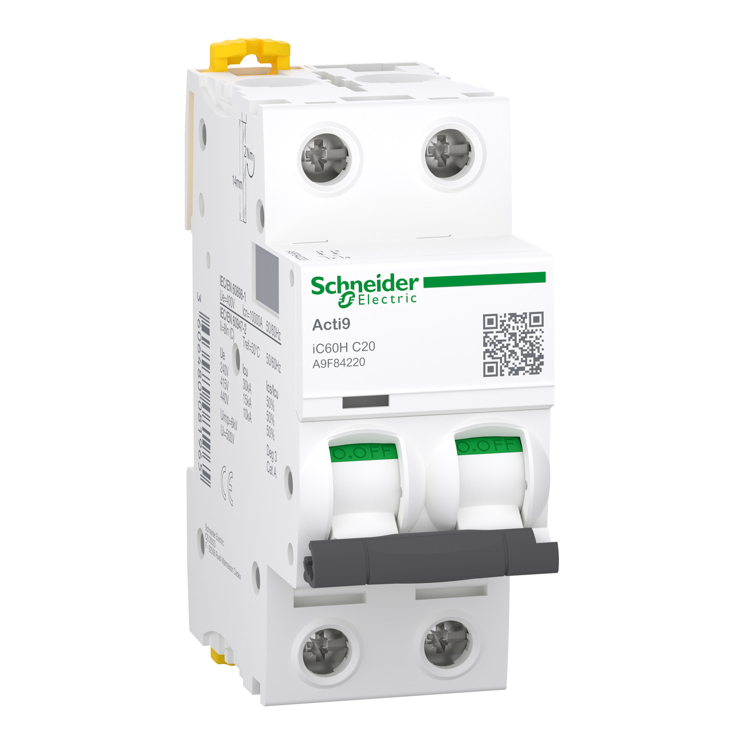 Schneider - iC60H - Miniature Circuit Breaker - 2P - 20A - C curve
