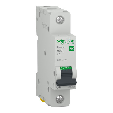 Schneider - Miniature circuit breaker (MCB), Easy9, 1P, 6 A, C curve, 4500 A (IEC/EN 60898-1)