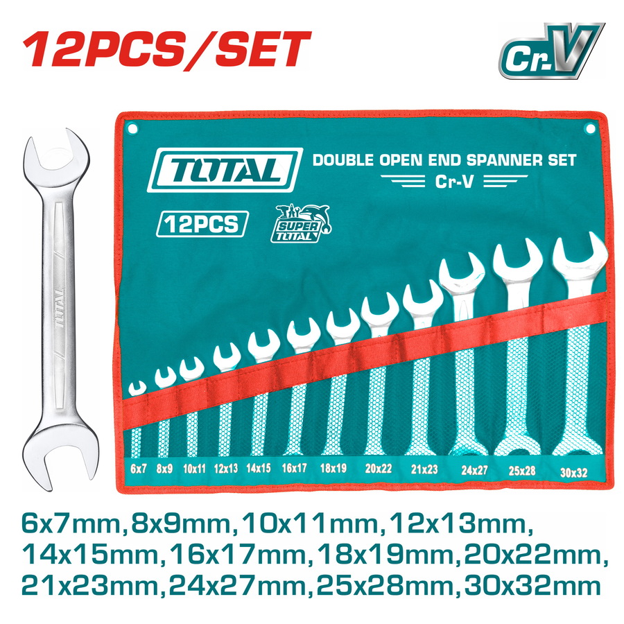 Total - 12Pcs double open end spanner set 6X7 - 30X32mm