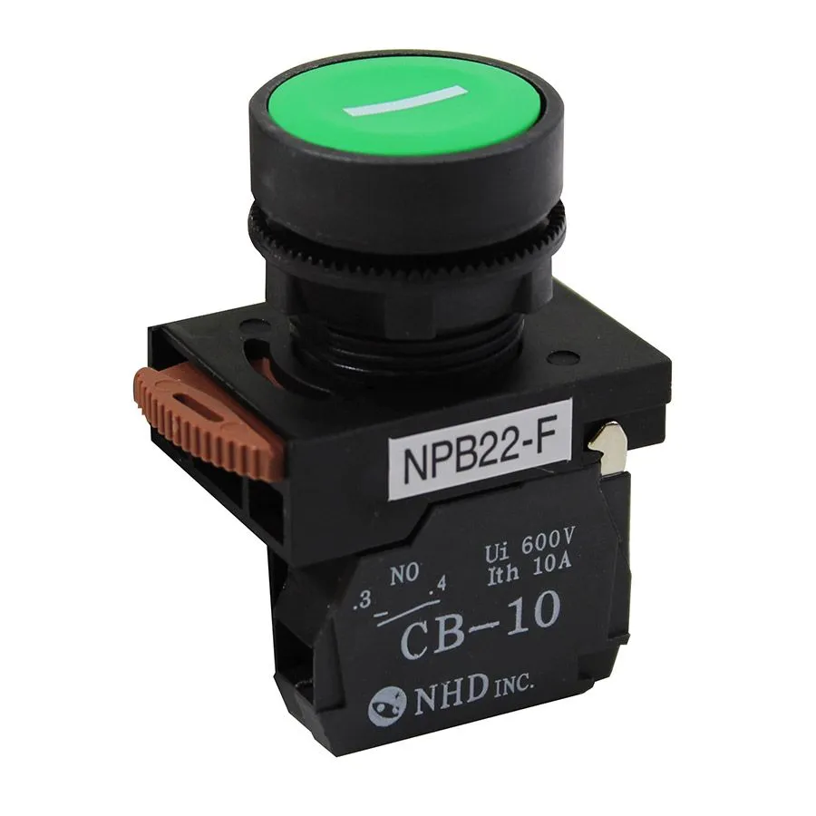 NHD -Momentary Push Button Switch - Flush Head - N.O. - Green