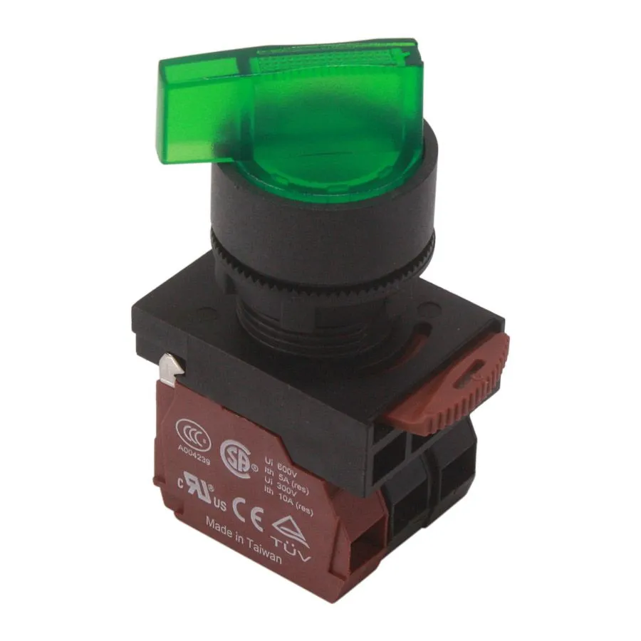 NHD - Illuminated Selector Switch with Long Shaft - 3 Positions - N.O./N.C. - Green # NLS22-L311G