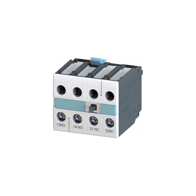 Siemens - Auxiliary switch block, 1 NO + 1 NC, EN 50005 2-pole, screw terminal, for motor contactors, Cable entry at bottom